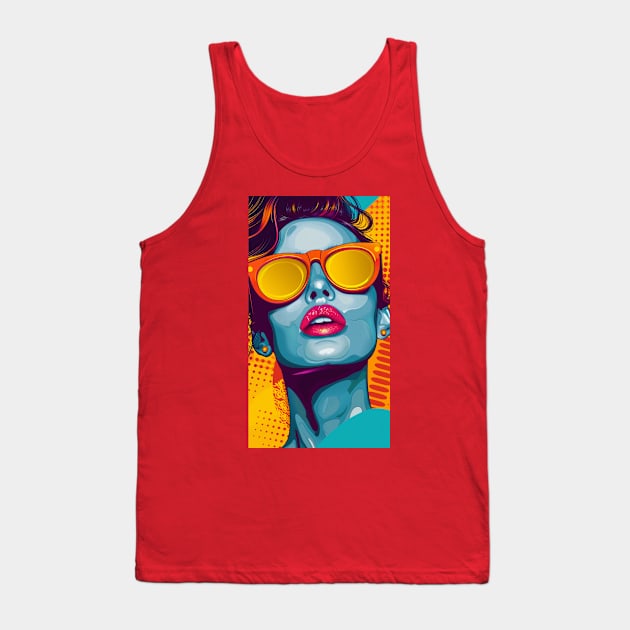 Pop Art Woman Orange Glasses Tank Top by JunkyDotCom